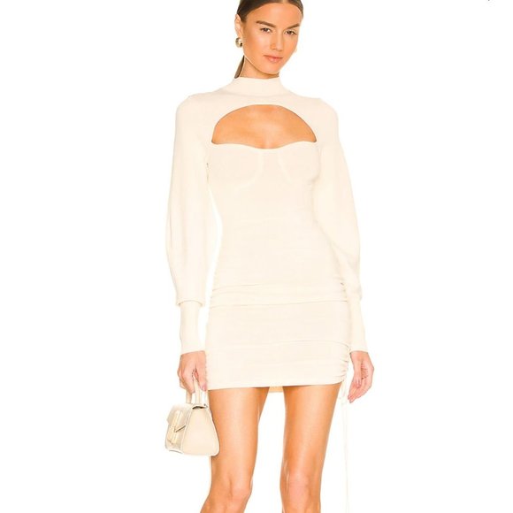 NBD Tanner Ruched‎ Sweater Mini Corset Dress Cream White Revolve - Picture 1 of 9